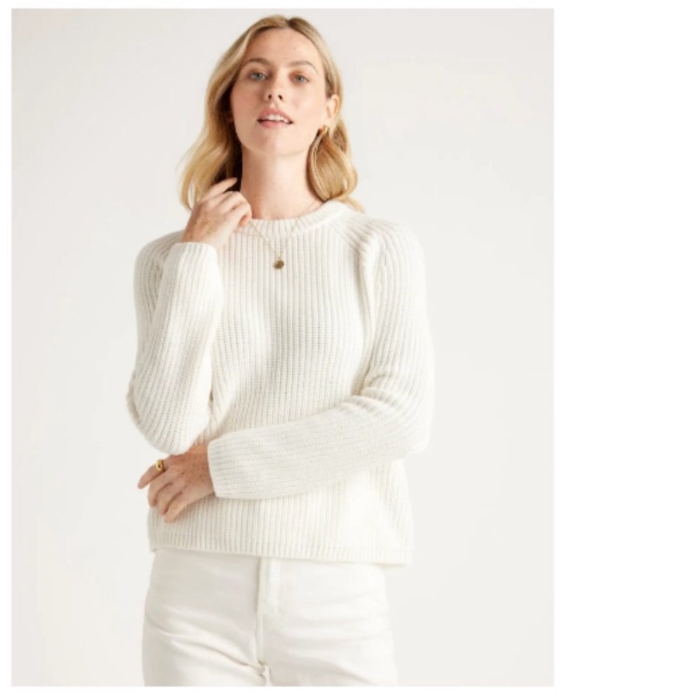 Quince White Organic Cotton Fisherman Sweater Medium